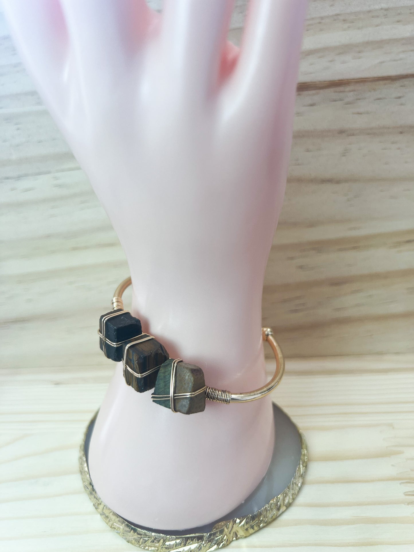 Tigers Eye Stone Wire Wrapped Cuff Bangle Bracelet