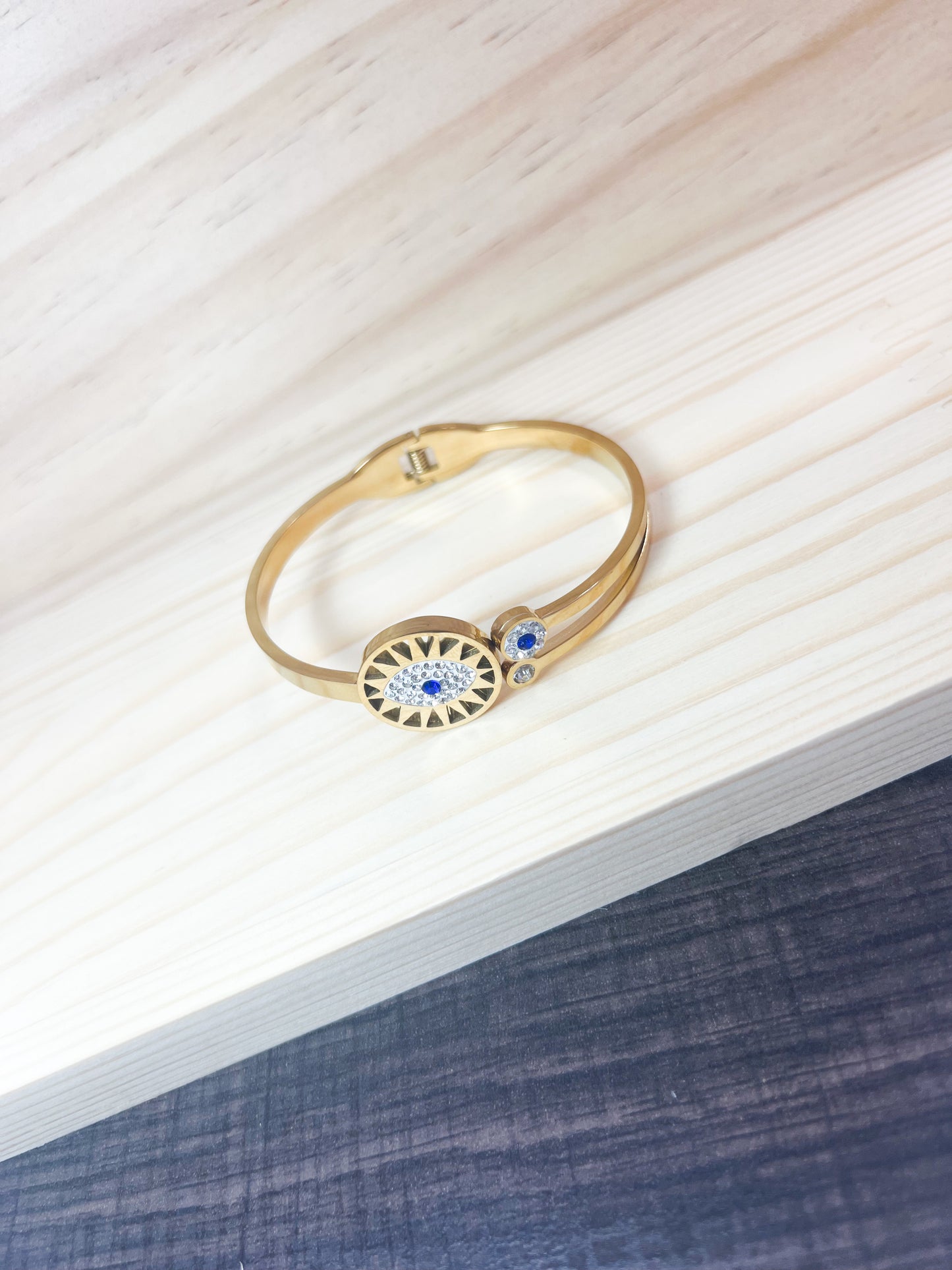 Gold Stainless Steel Evil Eye Bracelet With Rhinestones