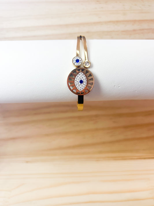 Gold Stainless Steel Evil Eye Bracelet With Rhinestones