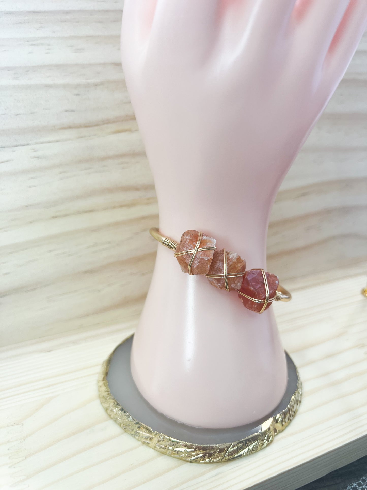 Red Agate Stone Wire Wrapped Cuff Bangle Bracelet