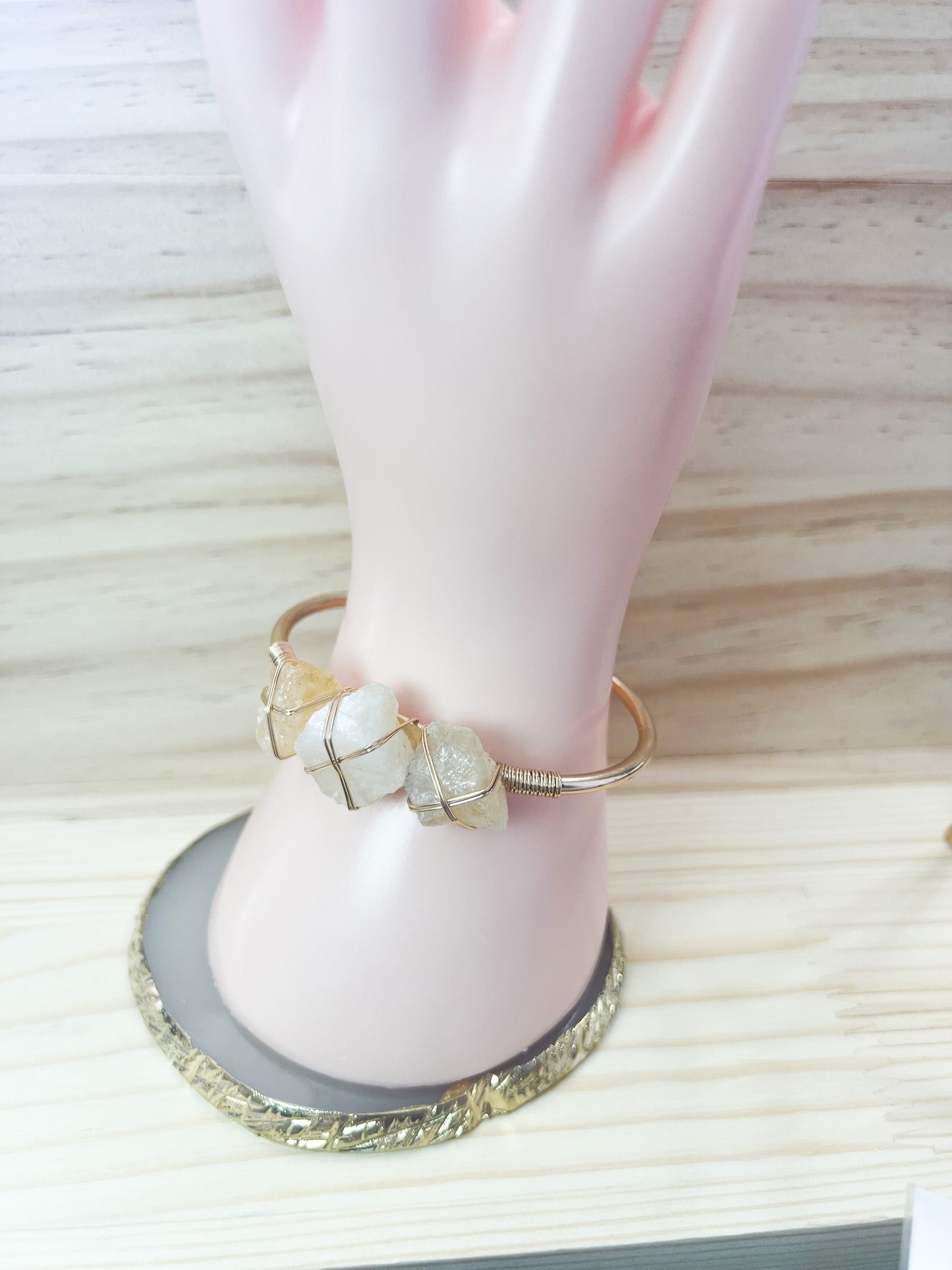 Citrine Stone Wire Wrapped Cuff Bangle Bracelet