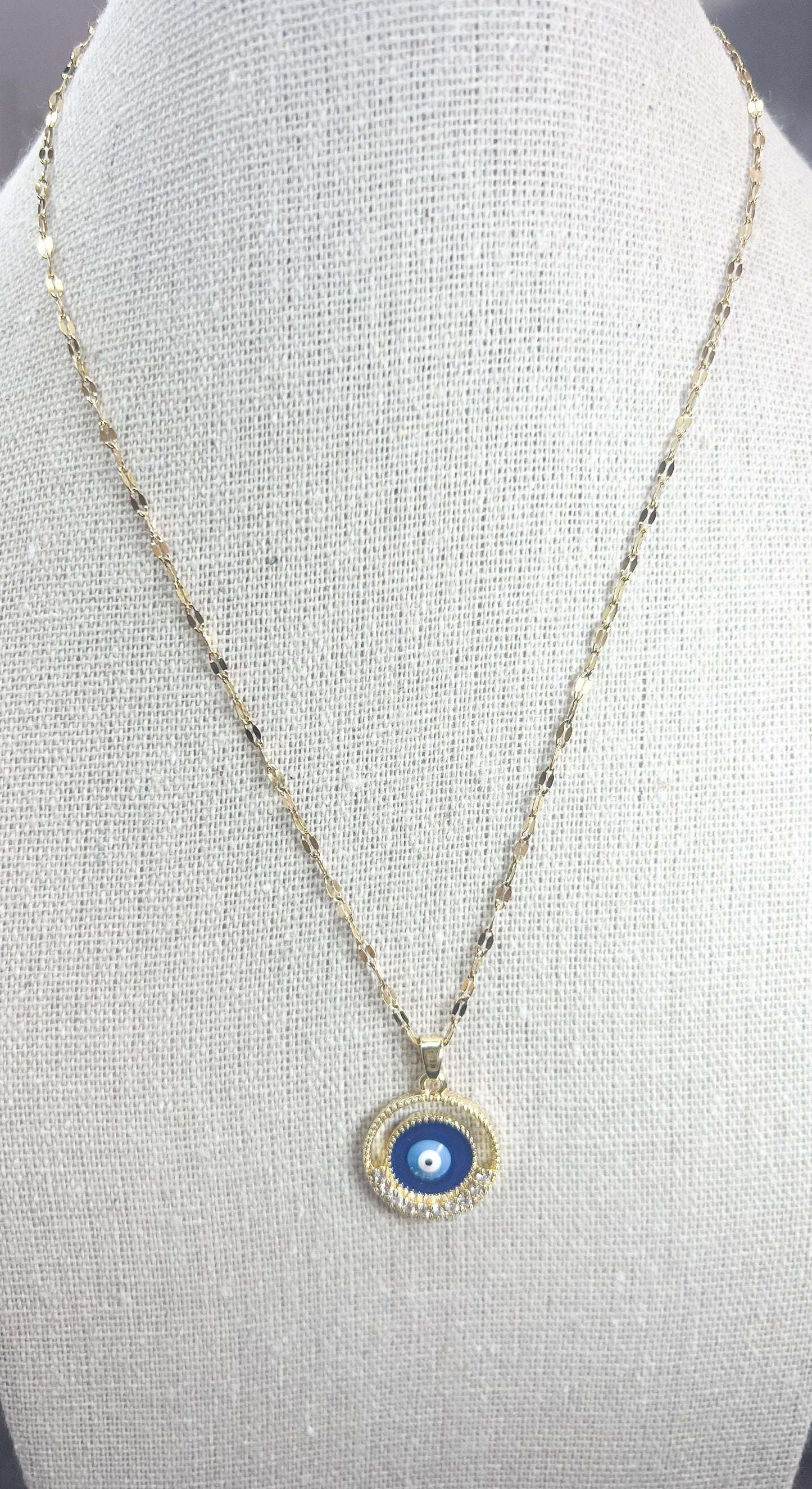 Round Blue Stainless Steel Evil Eye Pendant Necklace/ Clavic Chain